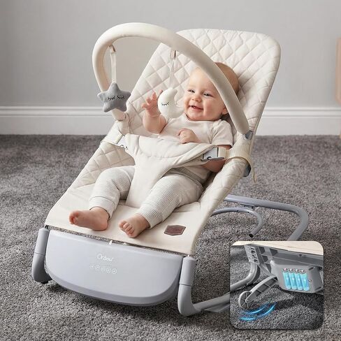 Orzbow Electric Baby Rocker & Toddler Chair, 3-Speed Auto-Rock, Up to 40lbs | Timer 30/60Min, 8 Soothing Melodies, 3 Recline Positions, 5 Volume Levels, Battery or Plug-In Powered, Machine-Washable Cover in Kuwait