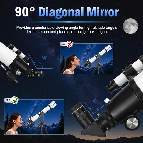 1.25" Telescope Accessory Upgrade Kit with 2 Premium Eyepieces, 2X Barlow Lens, 90° Diagonal Mirror & Phone Adapter, Astronomy Accessories for Sharper Moon Viewing, Planet Observation and Stargazing in Kuwait