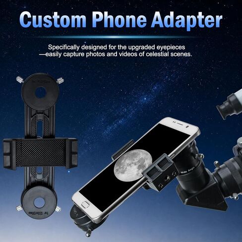1.25" Telescope Accessory Upgrade Kit with 2 Premium Eyepieces, 2X Barlow Lens, 90° Diagonal Mirror & Phone Adapter, Astronomy Accessories for Sharper Moon Viewing, Planet Observation and Stargazing in Kuwait
