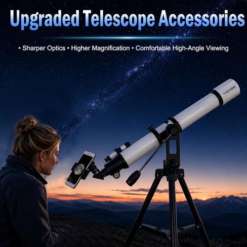1.25" Telescope Accessory Upgrade Kit with 2 Premium Eyepieces, 2X Barlow Lens, 90° Diagonal Mirror & Phone Adapter, Astronomy Accessories for Sharper Moon Viewing, Planet Observation and Stargazing in Kuwait