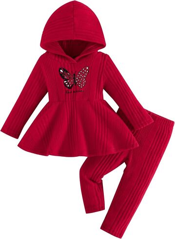 Jecson Toddler Baby Girl Clothes Hooded Outfits Set Infant Sweatsuit 6M-3T | Baby girl clothes with a soft fit, featuring a matching top and pants set for everyday wear, playtime, and outings. in Kuwait