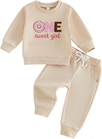 Rtnnsbbfcm First Birthday Baby Girl Outfit 1 Years Old Girl Clothes | First Birthday Outfit Girl Baby Girl Fall Clothes Long Sleeve Sweatshirt With Sweatpants Sets 1 Year Old Sweet Baby Outfits in Kuwait