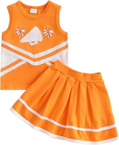 Toddler Baby Girl Cheerleader 2Pcs Summer Outfit Sleeveless Tank Tops and Pleated Skirt Set in Kuwait