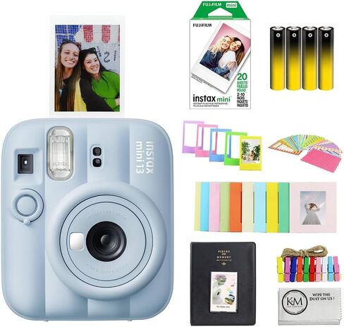 FUJIFILM INSTAX MINI 13 Instant Film Camera | Frost Blue Bundle | with Instax Mini Film | 20 Exposures + 4 Pack AA Batteries + Mini Album, Borders, Stickers & Clips + Cleaning Cloth (5 Items) in Kuwait