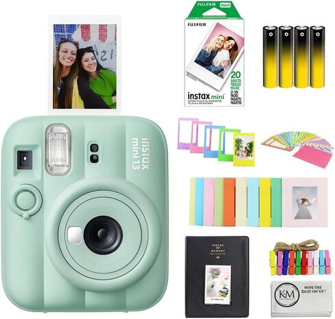FUJIFILM INSTAX MINI 13 Instant Film Camera | Frost Blue Bundle | with Instax Mini Film | 20 Exposures + 4 Pack AA Batteries + Mini Album, Borders, Stickers & Clips + Cleaning Cloth (5 Items) in Kuwait