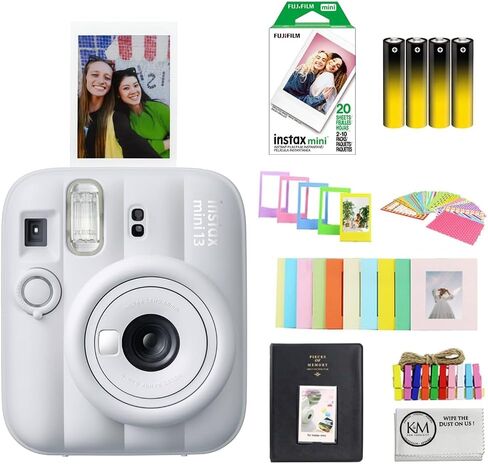 FUJIFILM INSTAX MINI 13 Instant Film Camera | Frost Blue Bundle | with Instax Mini Film | 20 Exposures + 4 Pack AA Batteries + Mini Album, Borders, Stickers & Clips + Cleaning Cloth (5 Items) in Kuwait