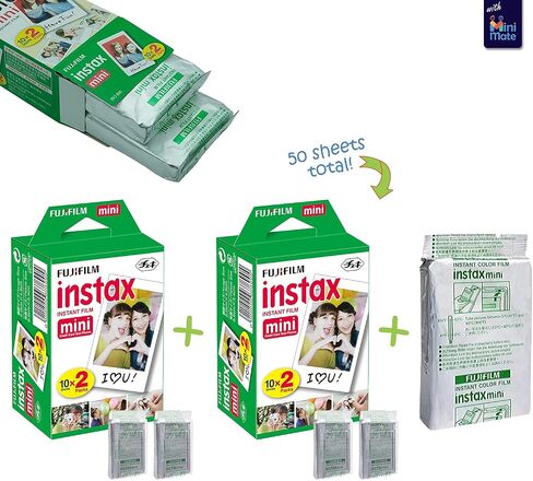 Fujifilm Instax Mini 11 Instant Camera Ice White + MiniMate Accessory Bundle & Compatible Custom Case + Fuji Instax Film Value Pack (50 Sheets) Flamingo Designer Photo Album in Kuwait