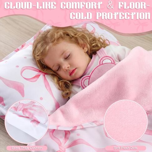 Toddler Nap Mat for Girls Pink Bow Sleeping Bag with Removable Pillow Blanket, Roll up Kids Nap Mat for Daycare Preschool Travel Camping, 44 x 33 Inch in Kuwait