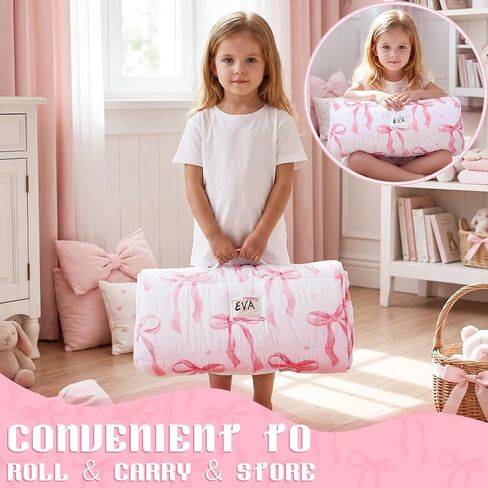Toddler Nap Mat for Girls Pink Bow Sleeping Bag with Removable Pillow Blanket, Roll up Kids Nap Mat for Daycare Preschool Travel Camping, 44 x 33 Inch in Kuwait