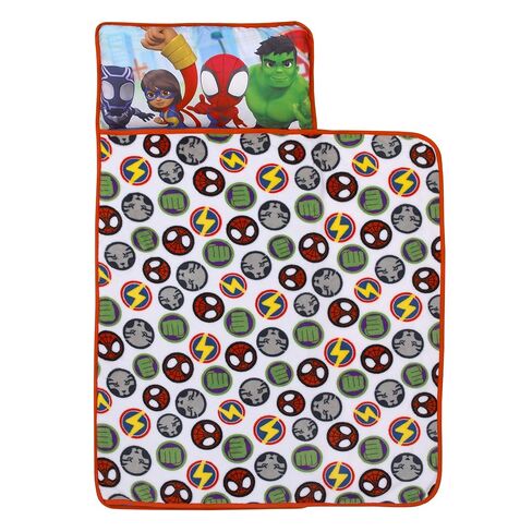 Toddler Nap Mat for Daycare & Preschool – Marvel Spidey and His Amazing Friends Super Soft Roll Up Nap Mat with Built-in Pillow, Name Label, Carrying Strap, Travel Sleeping Mat for Boys Bedding in Kuwait