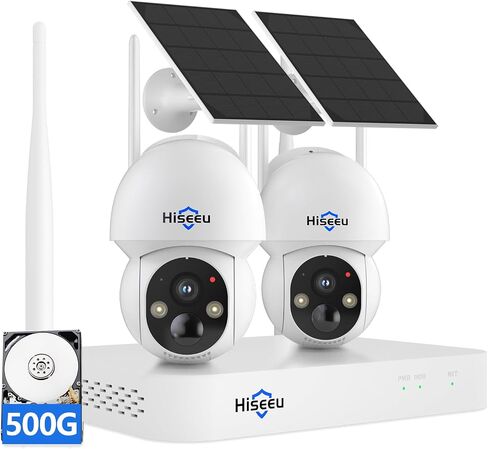 Hiseeu Solar Camera,4MP Wireless Home Security Cameras,500G HDD | Color Night Vision, Solar-Powered, 2.4G/5G WiFi, 360° Pan & Tilt, No Subscription in Kuwait