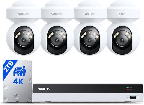 REOLINK 8CH 4K Security Camera System with PT Auto-Tracking RLK8-800PT4 | 355°Pan 50°Tilt, 4pcs 4K PoE Cameras Wired Outdoor, 8CH White NVR with 2TB HDD, Smart Detection, Spotlights & 2-Way Talk in Kuwait