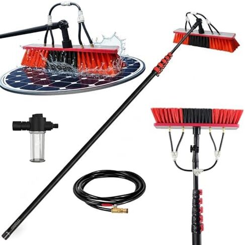 Window Cleaning Telescopic Cleaner Wash Brush Kit Adjustable Pole Length，Carbon Fiber Telescopic Water Fed Pole 180° Brush, Soap Dispenser & 20ft Hose for Solar Panel Window Caravan Roof Cle in Kuwait