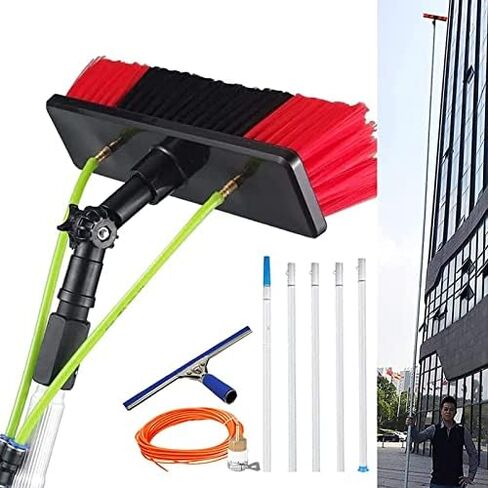 Window Cleaning Telescopic Cleaner Wash Brush Kit Adjustable Pole Length，Cleaning Brush Window Cleaning Pole, Water Fed Telescopic Brush with Squeegee, Water/Hose Fed Pole, Cleaning Photovol in Kuwait