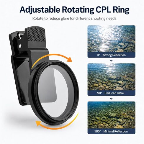 CPL Phone Polarizing Lens Filter, Rotating Camera Clip-On Lens for Reducing Glare on Water, Glass & Plants Photography in Kuwait