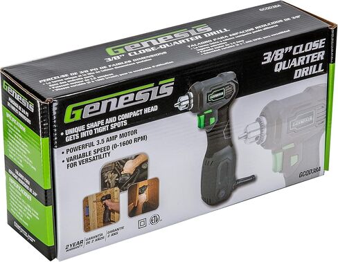 Genesis GCQD38A 3.5 Amp 3/8" Variable Speed Close-Quarter Drill with Non-Slip Grip in Kuwait