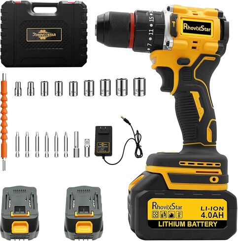 Rhovixster Power Drill Cordless 20V - 2 Speed with 30 NM.Max Torque, 3/8-Inch Keyless Chuck, Power Drill Tool Kit for DIY, Home Repair, Wood & Metal Drilling (2x 3Ah Batteries) in Kuwait