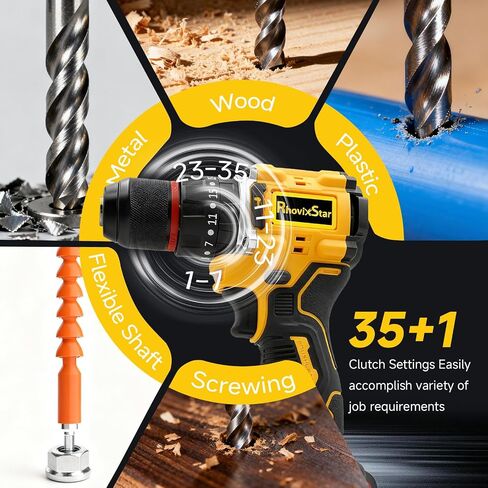 Rhovixster Power Drill Cordless 20V - 2 Speed with 30 NM.Max Torque, 3/8-Inch Keyless Chuck, Power Drill Tool Kit for DIY, Home Repair, Wood & Metal Drilling (2x 3Ah Batteries) in Kuwait