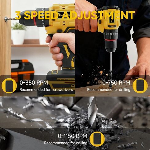 Rhovixster Power Drill Cordless 20V - 2 Speed with 30 NM.Max Torque, 3/8-Inch Keyless Chuck, Power Drill Tool Kit for DIY, Home Repair, Wood & Metal Drilling (2x 3Ah Batteries) in Kuwait
