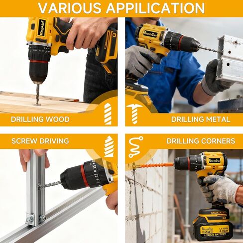 Rhovixster Power Drill Cordless 20V - 2 Speed with 30 NM.Max Torque, 3/8-Inch Keyless Chuck, Power Drill Tool Kit for DIY, Home Repair, Wood & Metal Drilling (2x 3Ah Batteries) in Kuwait
