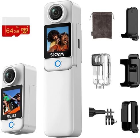 SJCAM C300 4K Travel Body Camera,64GB POV Camera & Handheld Detachable Design, Vlogs for Content Creators YouTube Streaming,7Hour Power,Stabilization,Waterproof,Black in Kuwait