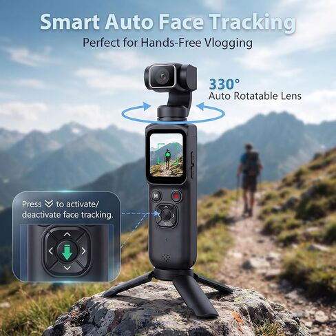 4K Vlogging Camera, Handheld Pocket Camera for YouTube, Gimbal Digital Cam | Auto Face Tracking, 330° Rotate Lens, 1.72" Touch Screen, 31 filters, Support WiFi Sharing for Travel Vlogging, 64MP Photo in Kuwait