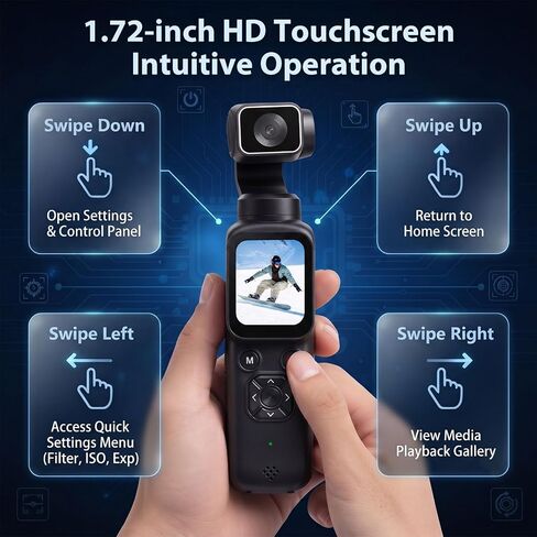 4K Vlogging Camera, Handheld Pocket Camera for YouTube, Gimbal Digital Cam | Auto Face Tracking, 330° Rotate Lens, 1.72" Touch Screen, 31 filters, Support WiFi Sharing for Travel Vlogging, 64MP Photo in Kuwait
