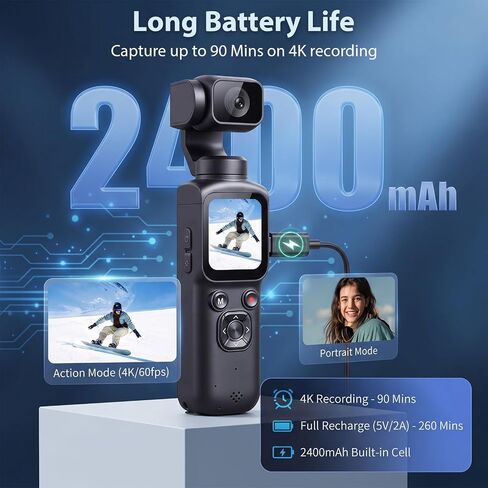 4K Vlogging Camera, Handheld Pocket Camera for YouTube, Gimbal Digital Cam | Auto Face Tracking, 330° Rotate Lens, 1.72" Touch Screen, 31 filters, Support WiFi Sharing for Travel Vlogging, 64MP Photo in Kuwait
