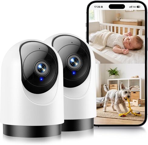 YOTON Indoor Security Camera 2pcs, 2K 360° Wi-Fi Baby Monitor & Pet Camera w/Motion Tracking, 2-Way Audio, Night Vision, SD/Cloud, Compatible with Alexa & Google Home, 2.4/5GHz in Kuwait