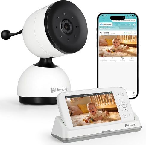 Smart WiFi Baby Monitor with 5-Inch Screen: 355° Pan-Tilt-Zoom Camera, HD Night Vision, Two-Way Audio, Cry Detection, Temp Sensor, 24/7 App Recording – Easy Setup, Baby Essentials for New Parents in Kuwait