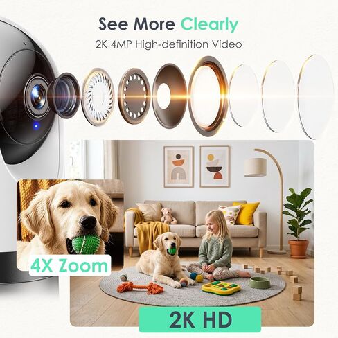 YOTON Indoor Security Camera 2pcs, 2K 360° Wi-Fi Baby Monitor & Pet Camera w/Motion Tracking, 2-Way Audio, Night Vision, SD/Cloud, Compatible with Alexa & Google Home, 2.4/5GHz in Kuwait
