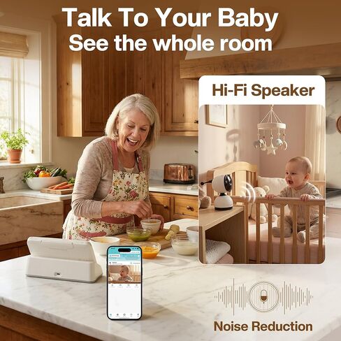 Smart WiFi Baby Monitor with 5-Inch Screen: 355° Pan-Tilt-Zoom Camera, HD Night Vision, Two-Way Audio, Cry Detection, Temp Sensor, 24/7 App Recording – Easy Setup, Baby Essentials for New Parents in Kuwait