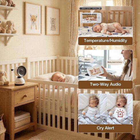 Smart WiFi Baby Monitor with 5-Inch Screen: 355° Pan-Tilt-Zoom Camera, HD Night Vision, Two-Way Audio, Cry Detection, Temp Sensor, 24/7 App Recording – Easy Setup, Baby Essentials for New Parents in Kuwait