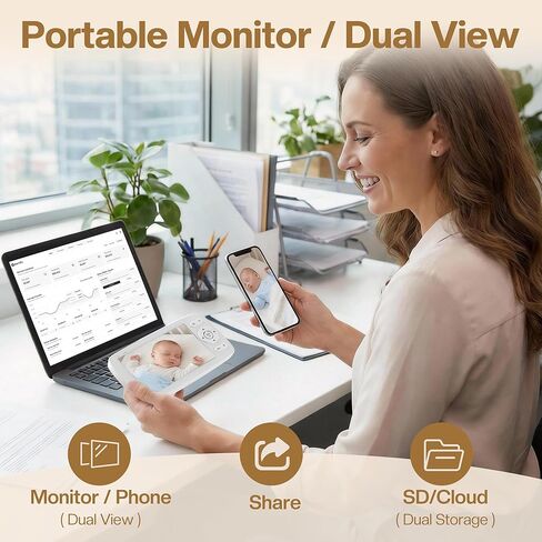 Smart WiFi Baby Monitor with 5-Inch Screen: 355° Pan-Tilt-Zoom Camera, HD Night Vision, Two-Way Audio, Cry Detection, Temp Sensor, 24/7 App Recording – Easy Setup, Baby Essentials for New Parents in Kuwait