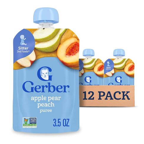 Gerber Stage 2 Apple Mango Strawberry Pouch, 3.5 Oz, 12 Pack | Stage 2 pouch; 2 servings of fruit; no added sweetener or artificial colors; 12 x 3.5 oz in Kuwait