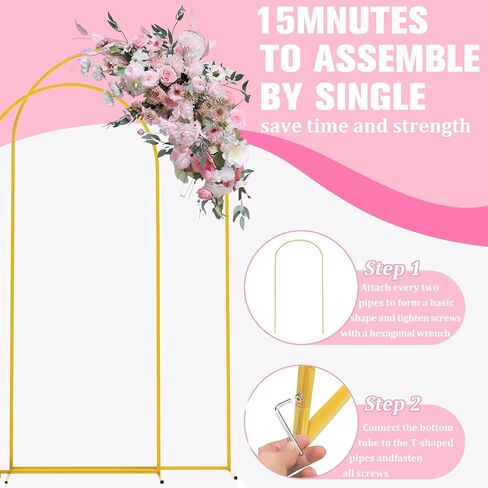Bazen Wedding Arch Backdrop Stand 7.2FT, 6.6FT Set of 2 Metal Arch Backdrop Stand for Birthday Party Wedding Ceremony Bridal Baby Shower Banquet Party Event Decor in Kuwait