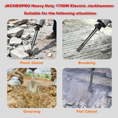 JKCHENPRO Heavy Duty Demolition Jack Hammer – Max 3500W, 1900 BPM Electric Concrete Breaker with 60J Impact Force, Includes 2 Chisels for Trenching, Breaking Holes & Construction Work in Kuwait