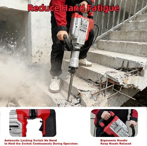 JKCHENPRO Heavy Duty Demolition Jack Hammer – Max 3500W, 1900 BPM Electric Concrete Breaker with 60J Impact Force, Includes 2 Chisels for Trenching, Breaking Holes & Construction Work in Kuwait