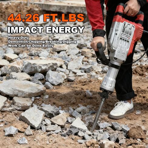 JKCHENPRO Heavy Duty Demolition Jack Hammer – Max 3500W, 1900 BPM Electric Concrete Breaker with 60J Impact Force, Includes 2 Chisels for Trenching, Breaking Holes & Construction Work in Kuwait