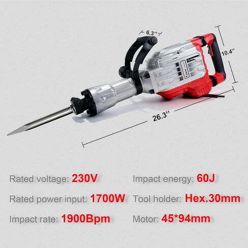 JKCHENPRO Heavy Duty Demolition Jack Hammer – Max 3500W, 1900 BPM Electric Concrete Breaker with 60J Impact Force, Includes 2 Chisels for Trenching, Breaking Holes & Construction Work in Kuwait