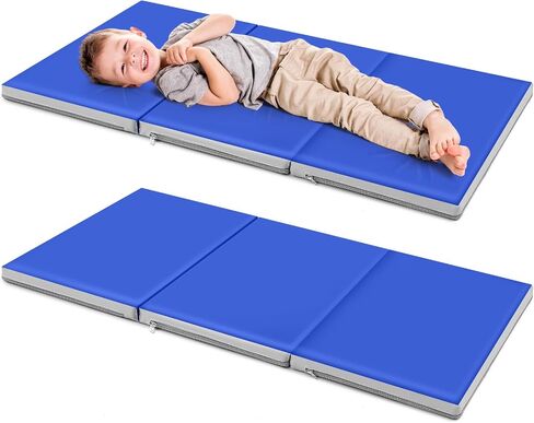Wesiti Kids Nap Mats for Preschool Daycare Sleeping Mats,Blue, Gray | Foldable 3 Section, 1 Inch Thick, Sleeping Rest Mats for Toddler, Kindergarten Classroom, Back to School Supplies in Kuwait