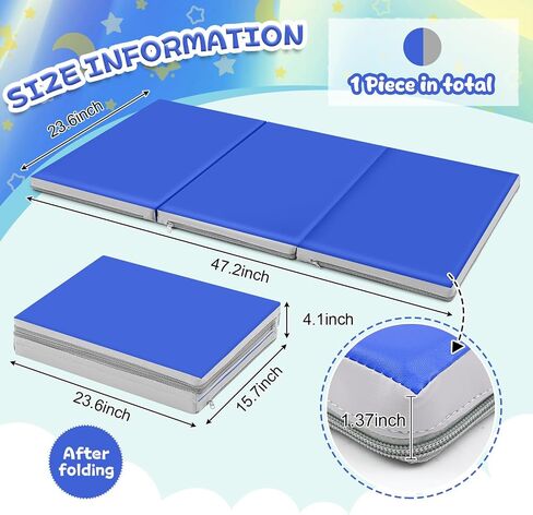 Wesiti Kids Nap Mats for Preschool Daycare Sleeping Mats,Blue, Gray | Foldable 3 Section, 1 Inch Thick, Sleeping Rest Mats for Toddler, Kindergarten Classroom, Back to School Supplies in Kuwait