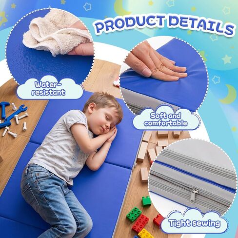 Wesiti Kids Nap Mats for Preschool Daycare Sleeping Mats,Blue, Gray | Foldable 3 Section, 1 Inch Thick, Sleeping Rest Mats for Toddler, Kindergarten Classroom, Back to School Supplies in Kuwait