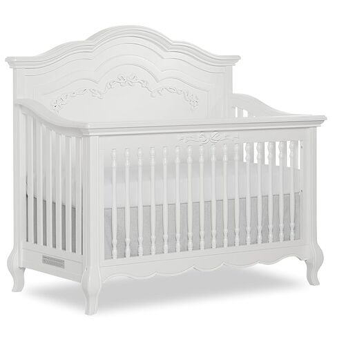 Evolur Aurora 5-in-1 Convertible Full-Size Baby Crib in Dusty Rose, 3 Mattress Heights, Ribbon Bow Scrollwork & Queen Anne Feet, Converts to Toddler, Day & Full-Size Bed | Wooden Nursery, 3-Position Mattress Support, Converts to Toddler, Day and Full Size in Kuwait