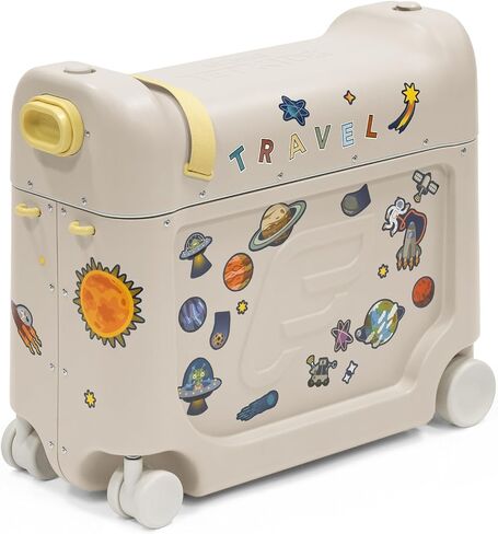 Stokke JetKids BedBox, Coral Pink - Ride-On Suitcase for Kids 2-7 Years Old (up to 77 lbs) - Transforms Into Toddler Airplane Bed - Includes Mattress, Decorative Stickers & Adjustable Carrying Strap in Kuwait