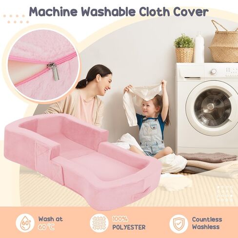 whiffee Toddler Travel Bed, 2-in-1 Foldable Portable Toddler Bed Sofa Chair, Soft Baby Kids Travel Floor Cot with Washable Covers Safety Foam Raised Bumper for Camping Hotel Sleeping in Kuwait
