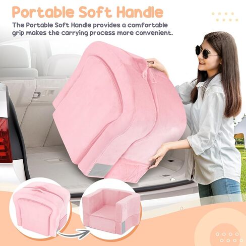 whiffee Toddler Travel Bed, 2-in-1 Foldable Portable Toddler Bed Sofa Chair, Soft Baby Kids Travel Floor Cot with Washable Covers Safety Foam Raised Bumper for Camping Hotel Sleeping in Kuwait