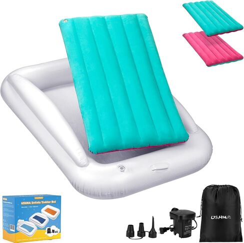 USHMA Inflatable Toddler Travel Bed, Portable Toddler Bed | Kids Air Mattress with Sides | Reversible 2 Colors Kids Blow Up Mattress -Navy Blue & Grey in Kuwait