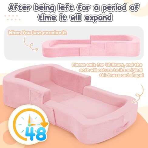 whiffee Toddler Travel Bed, 2-in-1 Foldable Portable Toddler Bed Sofa Chair, Soft Baby Kids Travel Floor Cot with Washable Covers Safety Foam Raised Bumper for Camping Hotel Sleeping in Kuwait