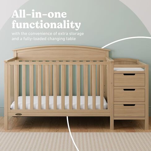 Graco Benton 4-in-1 Convertible Crib and Changer – GREENGUARD Gold Certified, Crib & Changing-Table Combo, Water-Resistant Changing Pad, Converts to Toddler Bed, Daybed and Full-Size Bed (Driftwood) | GREENGUARD Gold Certified, Baby Crib & Changing Table  in Kuwait